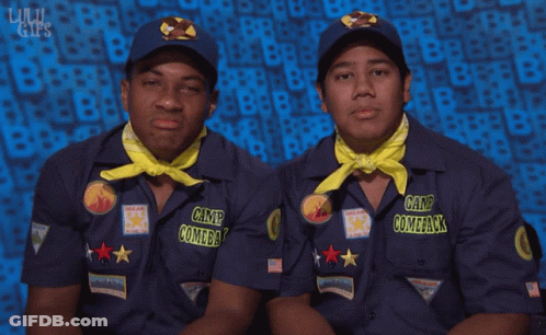 Two Men In Camp Comeback Shirts Side By Side GIF