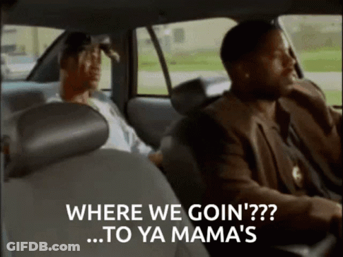 Two Men In Car Talking About Going To Ya Mama's GIF