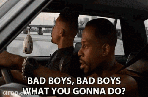 Two Men In Car With Bad Boys Bad Boys What You Gonna Do GIF