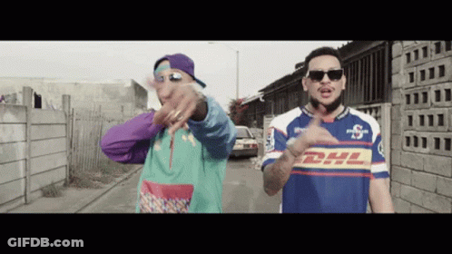 Two Men In DHL Shirts On Street GIF