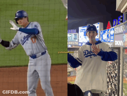 Two Men In Dodgers Jerseys GIF