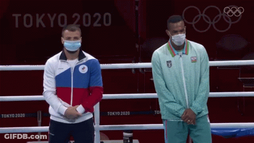 Two Men In Face Masks Boxing Ring Tokyo 2020 GIF