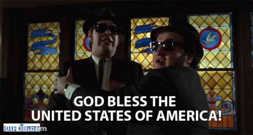 Two Men In Front Of Stained Glass Window God Bless The United States Of America GIF