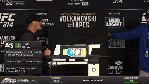 Two Men In Front Of UFC 314 Sign GIF