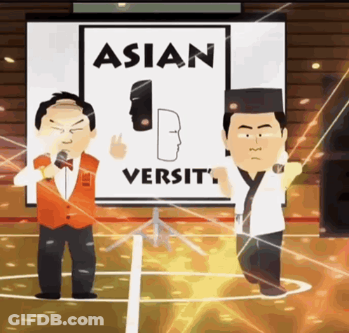 Two Men In Front Of White Board Saying Asian 1 Versity GIF