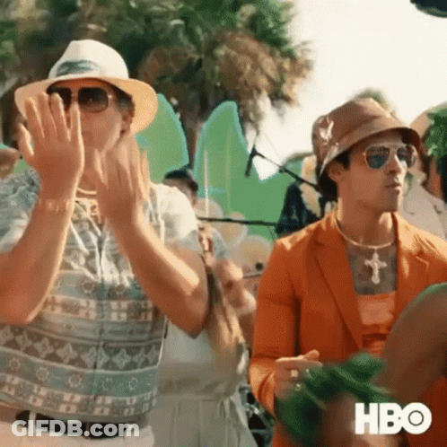 Two Men In Hats And Sunglasses Clapping GIF
