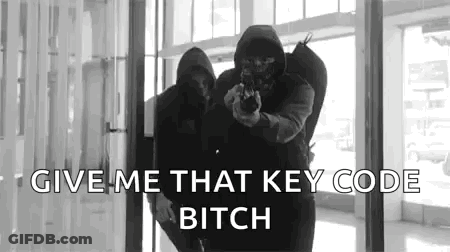 Two Men In Masks Holding Guns In Hallway GIF