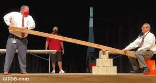 Two Men In Masks Playing Seesaw GIF