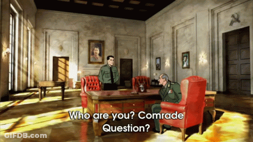 Two Men In Military Uniforms Talking Who Are You Comrade Question GIF