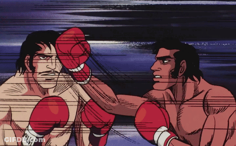 Two Men In Red Boxing Gloves With Letter W GIF