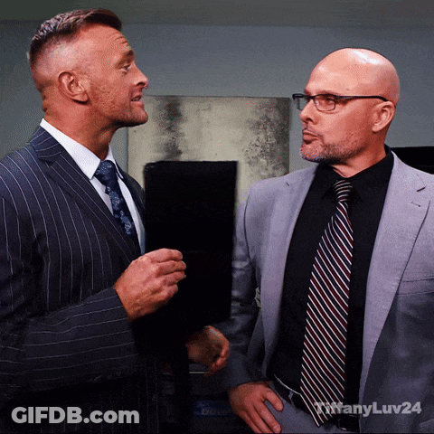 Two Men In Suits And Ties Are Standing Next To Each Other With Tiffanyluv24 In The Upper Right Corner GIF