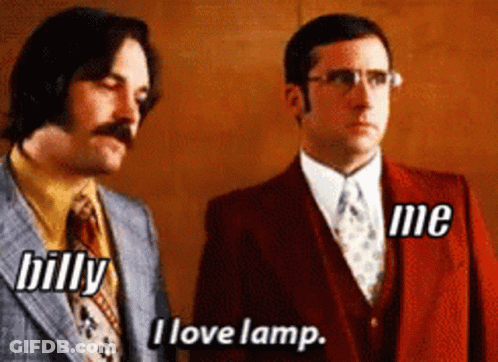 Two Men In Suits Are Standing Next To Each Other And One Of Them Is Saying " I Love Lamp " GIF