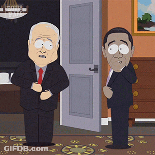 Two Men In Suits At South Park Door GIF