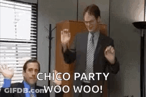 Two Men In Suits Dancing Chico Party Woo Woo GIF