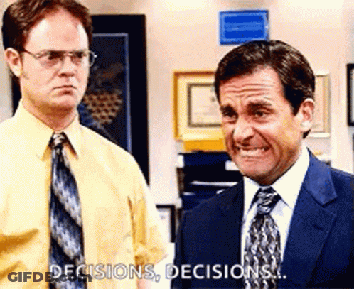 Two Men In Suits Saying Decisions Decisions GIF