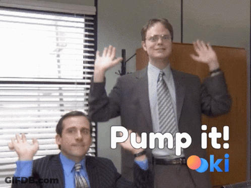 Two Men In Suits Says Pump It Oki GIF