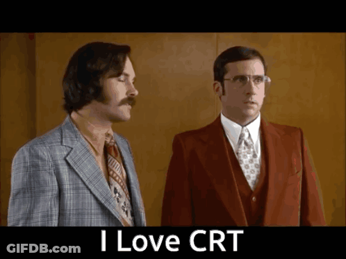 Two Men In Suits Standing Next To Each Other With The Words I Love Crt Written Below Them GIF