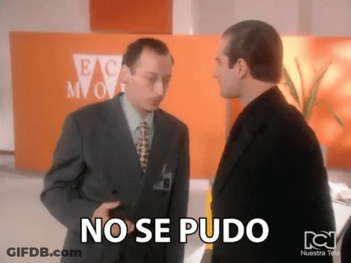 Two Men In Suits Standing Next To Each Other With The Words No Se Pudo Written On The Screen GIF