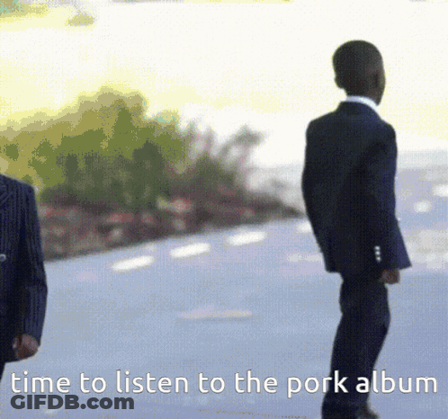 Two Men In Suits Time To Listen To The Pork Album GIF