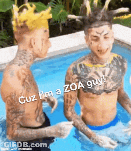 Two Men In Swimming Pool One Wearing Crown GIF