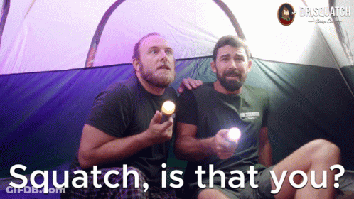 Two Men In Tent Saying Squatch Is That You GIF