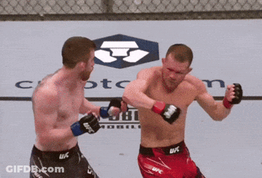 Two Men In UFC Shorts Fighting In Front Of Crypto.com Logo GIF