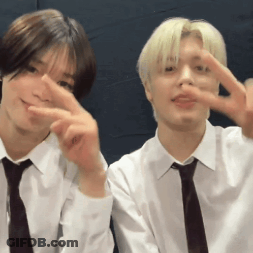 Two Men In White Shirts And Ties Making Peace Sign GIF