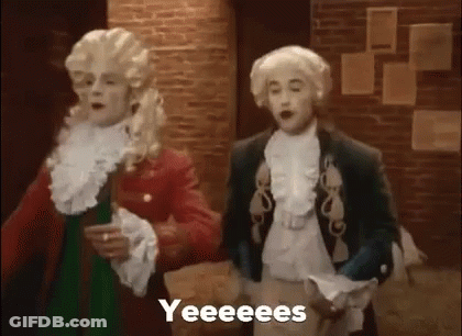 Two Men In Wigs Are Standing Next To Each Other And One Of Them Is Saying Yeeees . GIF
