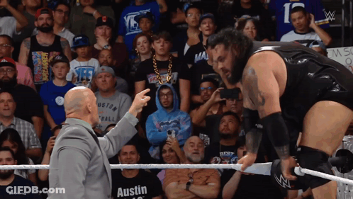 Two Men In Wrestling Ring One Wearing Austin T-Shirt GIF