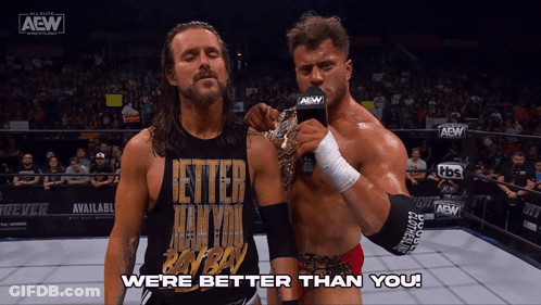 Two Men In Wrestling Ring With We're Better Than You GIF