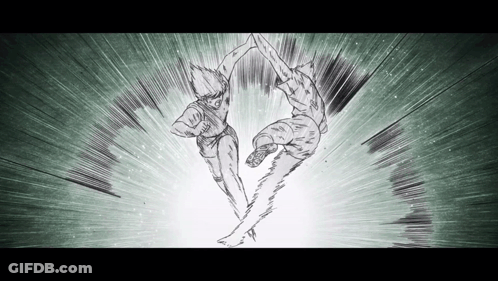 Two Men Kicking Each Other In Black And White GIF