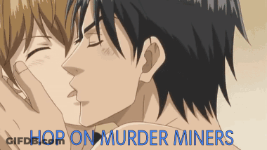 Two Men Kissing With Hop On Murder Miners GIF