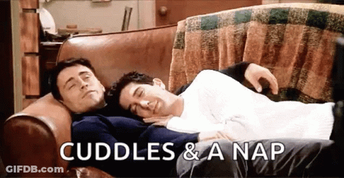 Two Men Laying On Couch Cuddles & A Nap GIF