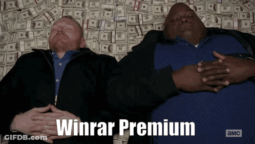 Two Men Laying On Money Pile Winrar Premium GIF