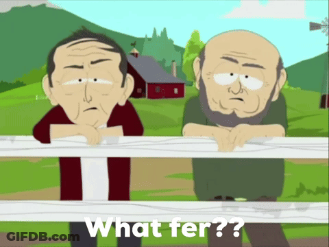 Two Men Leaning Over Fence Saying What Fer GIF