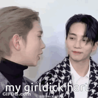 Two Men Looking And Saying My Girldick Hart GIF