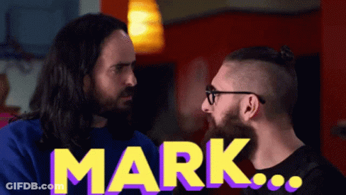Two Men Looking At Each Other Mark On Screen GIF