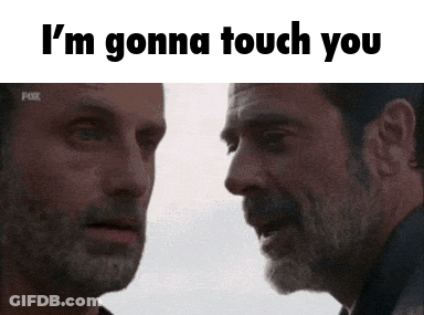 Two Men Looking At Each Other Saying I'm Gonna Touch You GIF