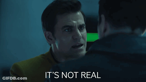 Two Men Looking At Each Other Saying It's Not Real GIF