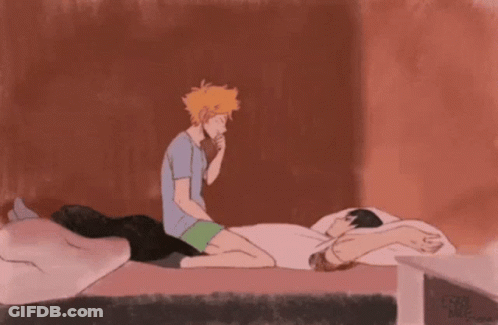 Two Men Lying On Bed GIF