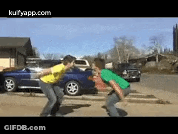 Two Men Next To Blue Car GIF