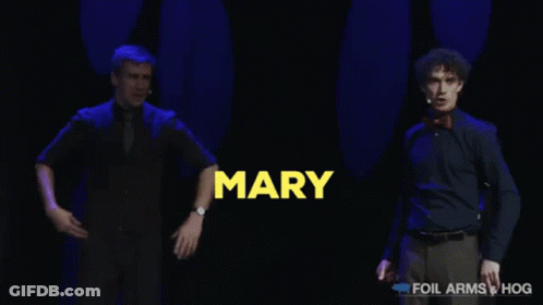 Two Men On A Stage With The Words The Time Has Come GIF