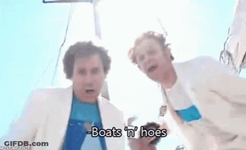 Two Men On Boat Saying Boats N Hoes GIF