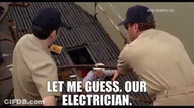 Two Men On Boat Saying Let Me Guess Our Electrician GIF