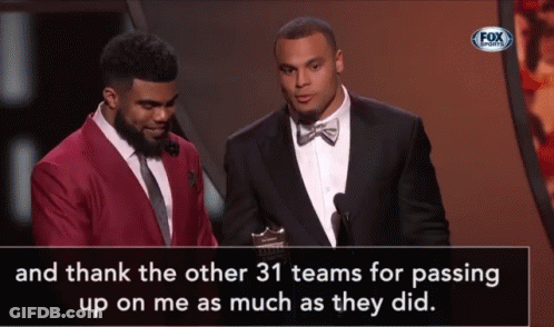Two Men On Stage Saying And Thank The Other 31 Teams For Passing Up On Me GIF