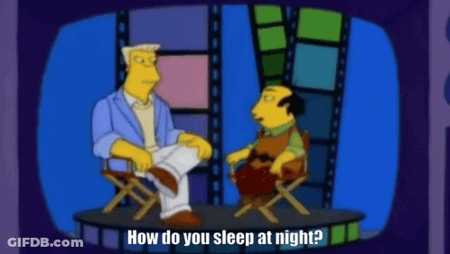 Two Men On Stage Saying How Do You Sleep At Night GIF