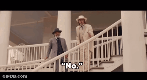 Two Men On Stairs Saying No GIF