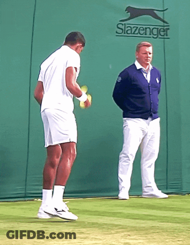 Two Men On Tennis Court In Front Of Slazenger Logo GIF