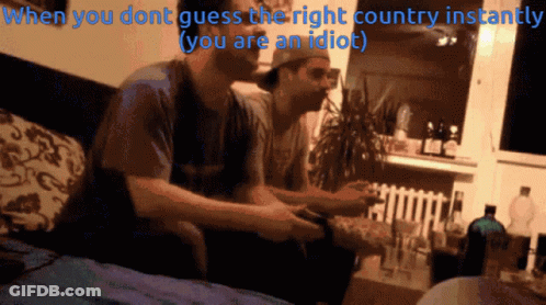 Two Men Playing A Video Game With The Caption When You Dont Guess The Right Country Instantly GIF