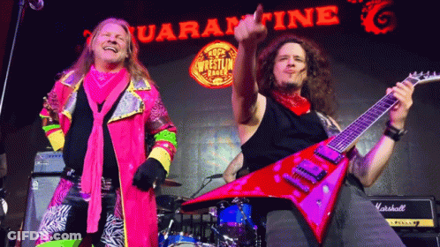 Two Men Playing Guitars In Front Of Quarantine Sign GIF